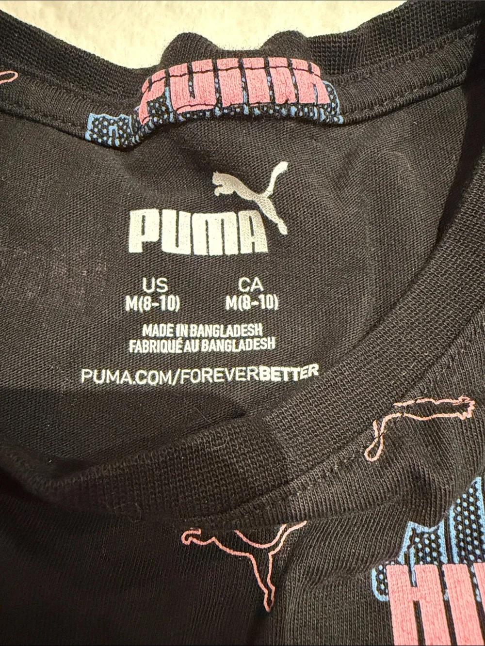 Puma Black Short-Sleeve Kids Pajama Top with Multi Logo Print